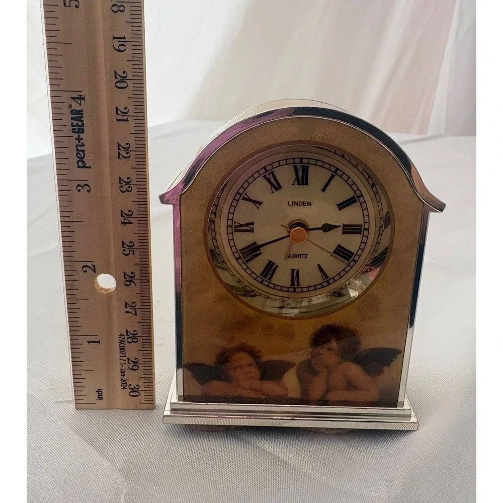 Linden Quartz Alarm Clock Raphael Cherubs Angels Roman Numerals Gold Silver Tone